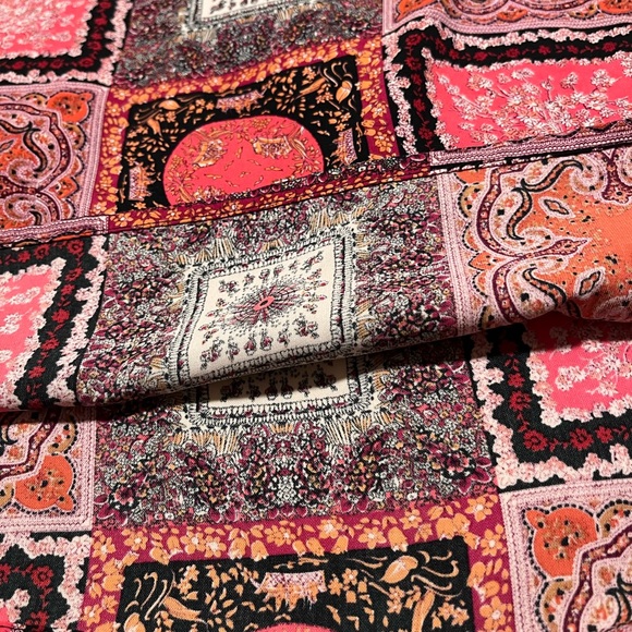 Vintage Y2K Pink, Black & Orange Bohemian Patchwork Midi A-Line, Skirt Size 14 - Picture 3 of 10